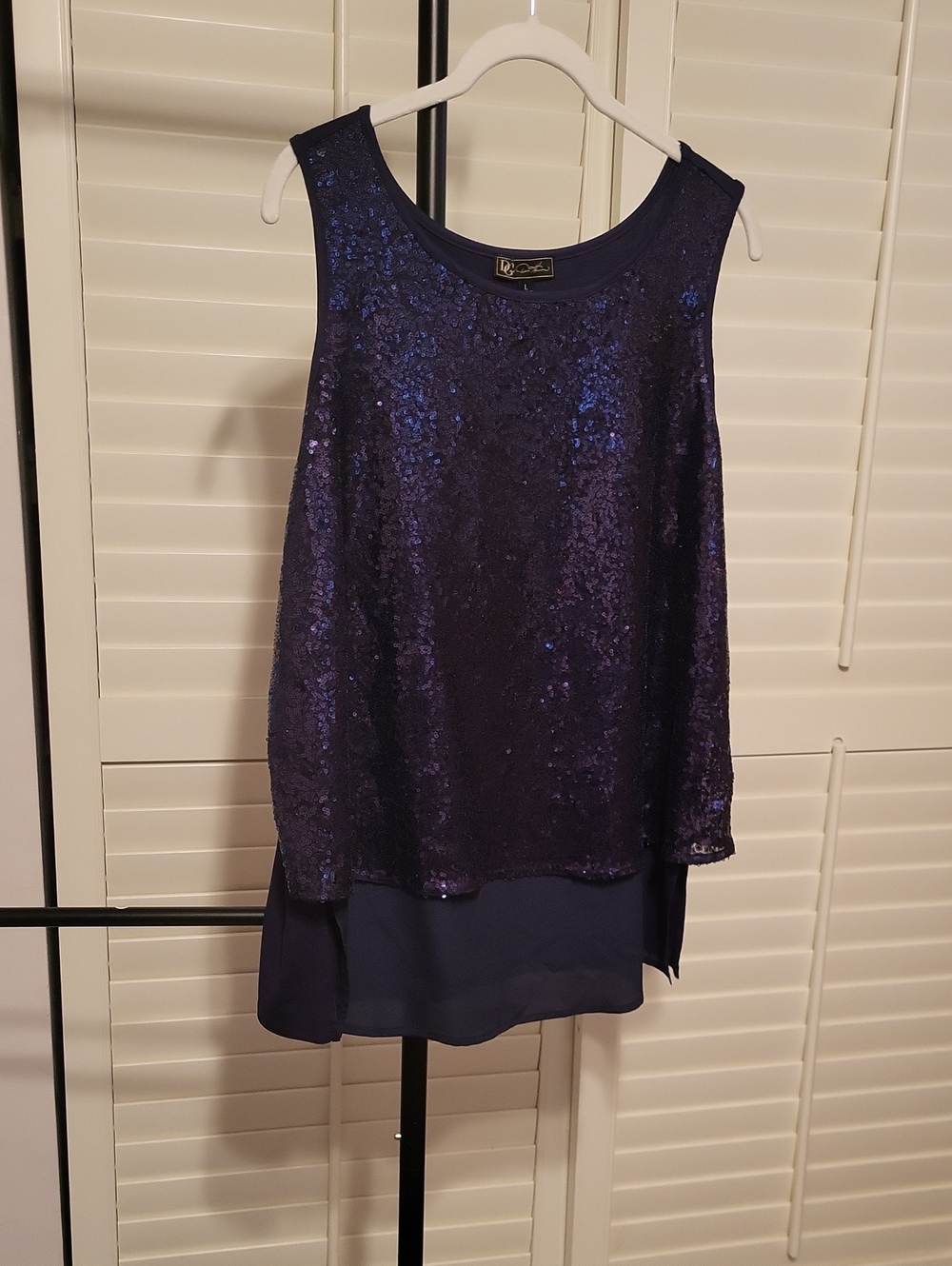DG2 by Diane Gilman Navy Sequin Layered Tank. 23" X 27"